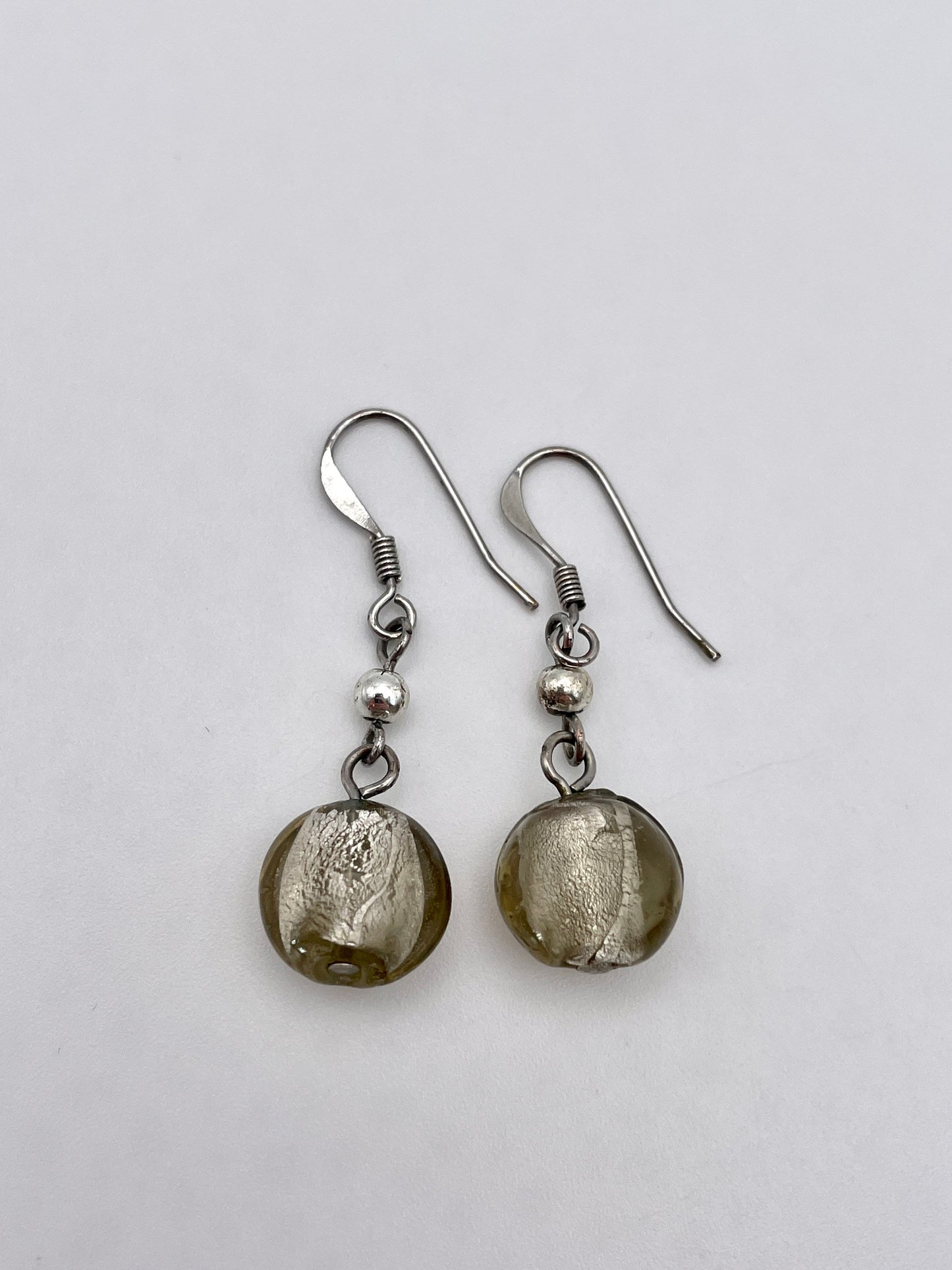 Vintage Silver Tone and Foiled Glass Drop Earrings - Statement / Retro