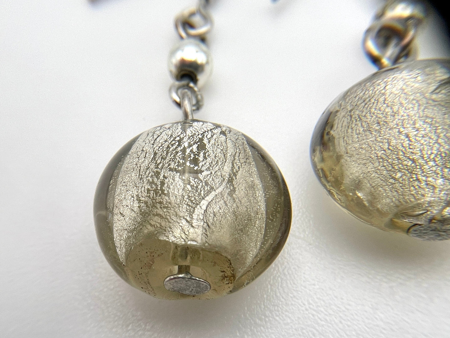 Vintage Silver Tone and Foiled Glass Drop Earrings - Statement / Retro
