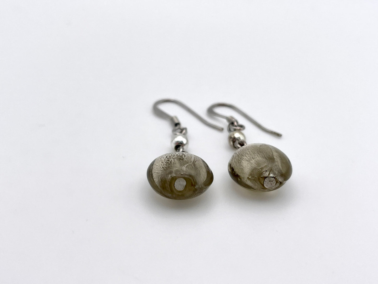 Vintage Silver Tone and Foiled Glass Drop Earrings - Statement / Retro