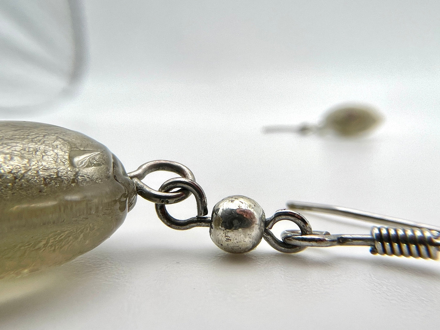 Vintage Silver Tone and Foiled Glass Drop Earrings - Statement / Retro
