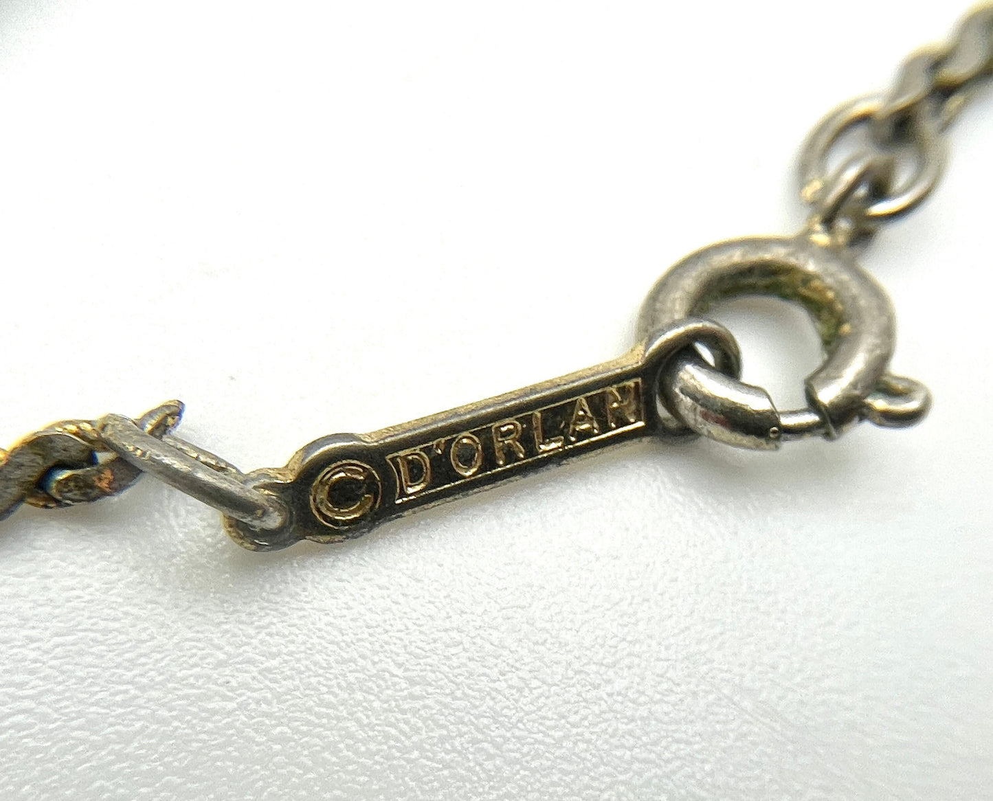 Vintage D'orlan Necklace - Gold Tone / Floral / Flowers / White Stone / Signed