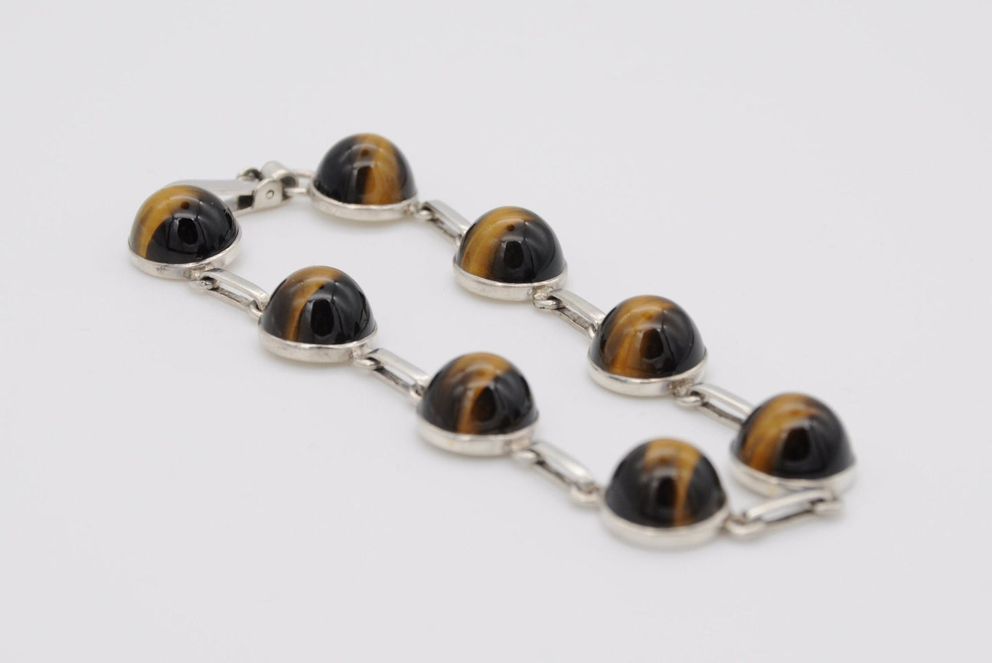 Vintage Silver and Cabochon Tiger's Eye Bracelet