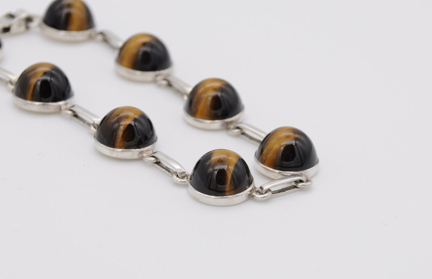 Vintage Silver and Cabochon Tiger's Eye Bracelet