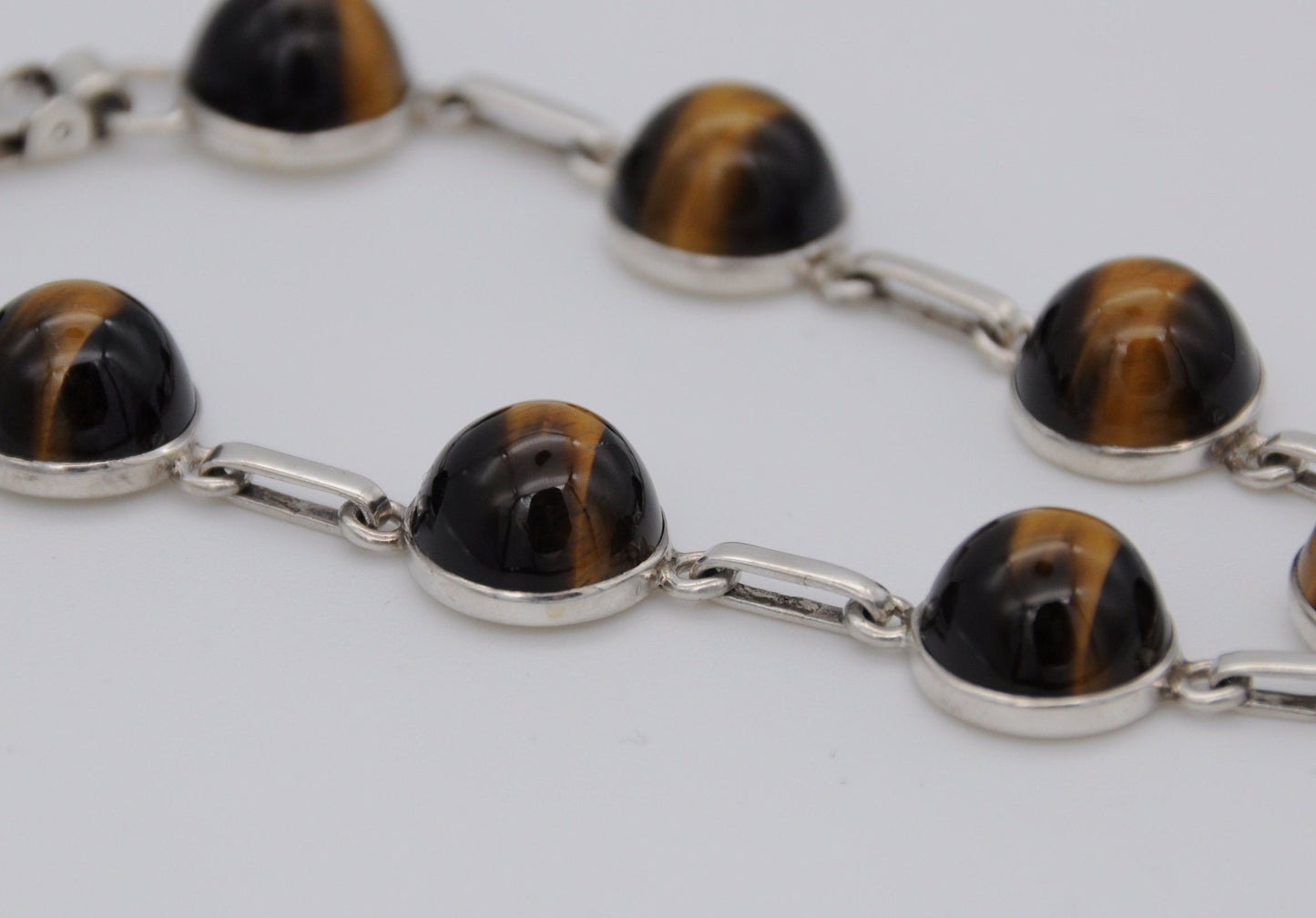 Vintage Silver and Cabochon Tiger's Eye Bracelet