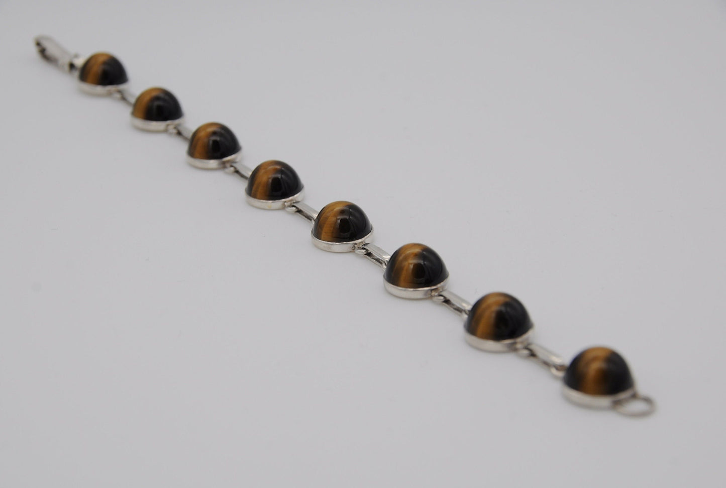 Vintage Silver and Cabochon Tiger's Eye Bracelet