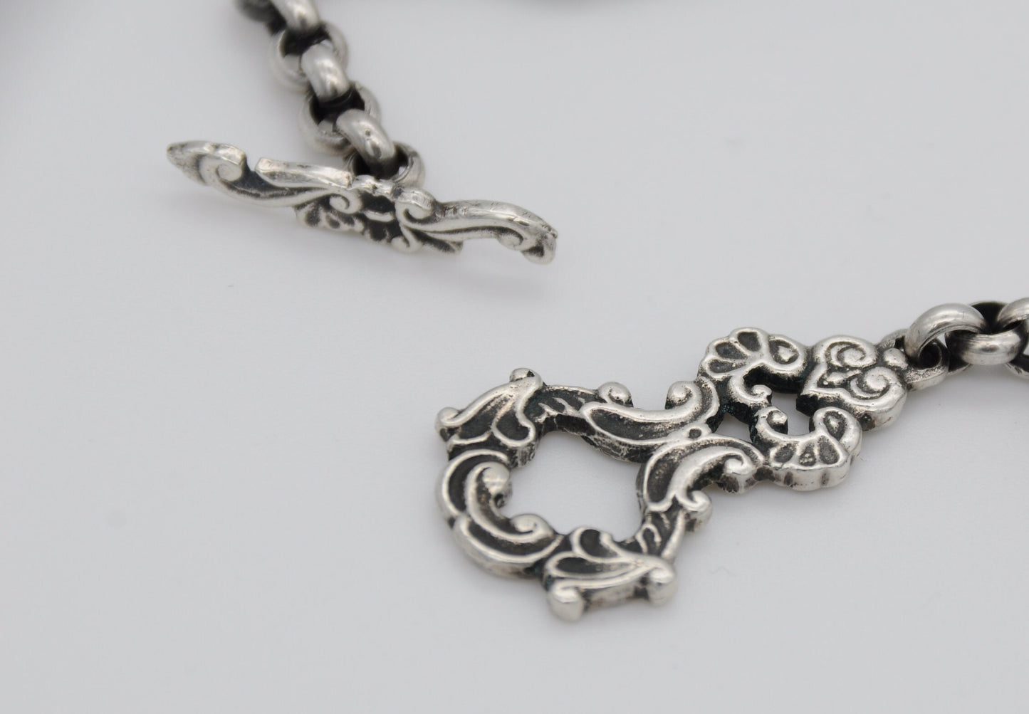 Antique Silver Art Nouveau Necklace and Pendant - T Bar / Woman / Gothic / French / Detailed / Floral / Flower / Ornate / Portrait / Patina