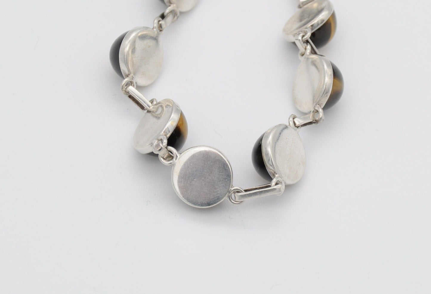 Vintage Silver and Cabochon Tiger's Eye Bracelet