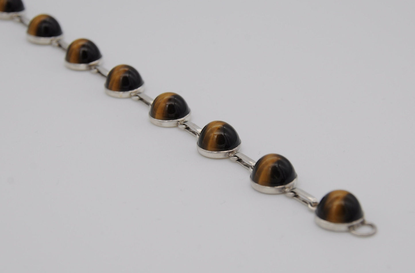 Vintage Silver and Cabochon Tiger's Eye Bracelet
