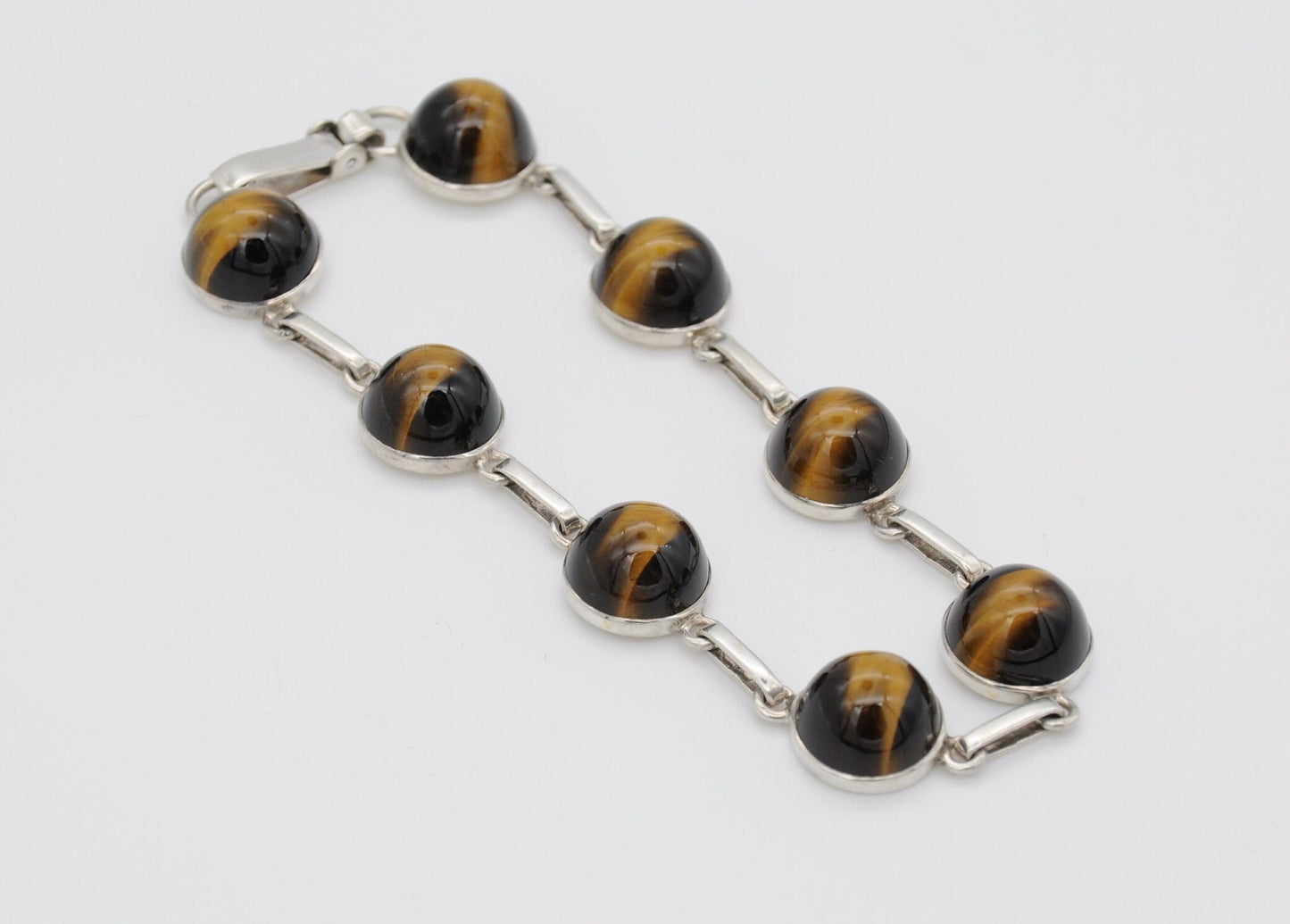 Vintage Silver and Cabochon Tiger's Eye Bracelet
