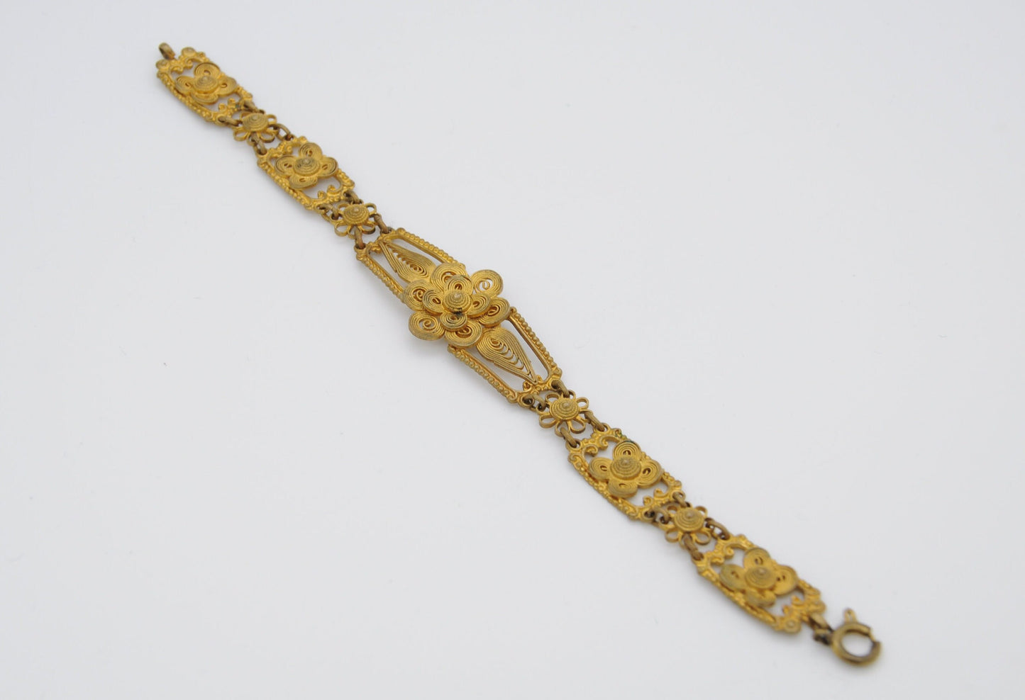 Vintage Gold Gilt Floral Filigree Bracelet - 1930s / Swirling Design / Patterned / Panel Bracelet / Czech Style / Vintage Costume