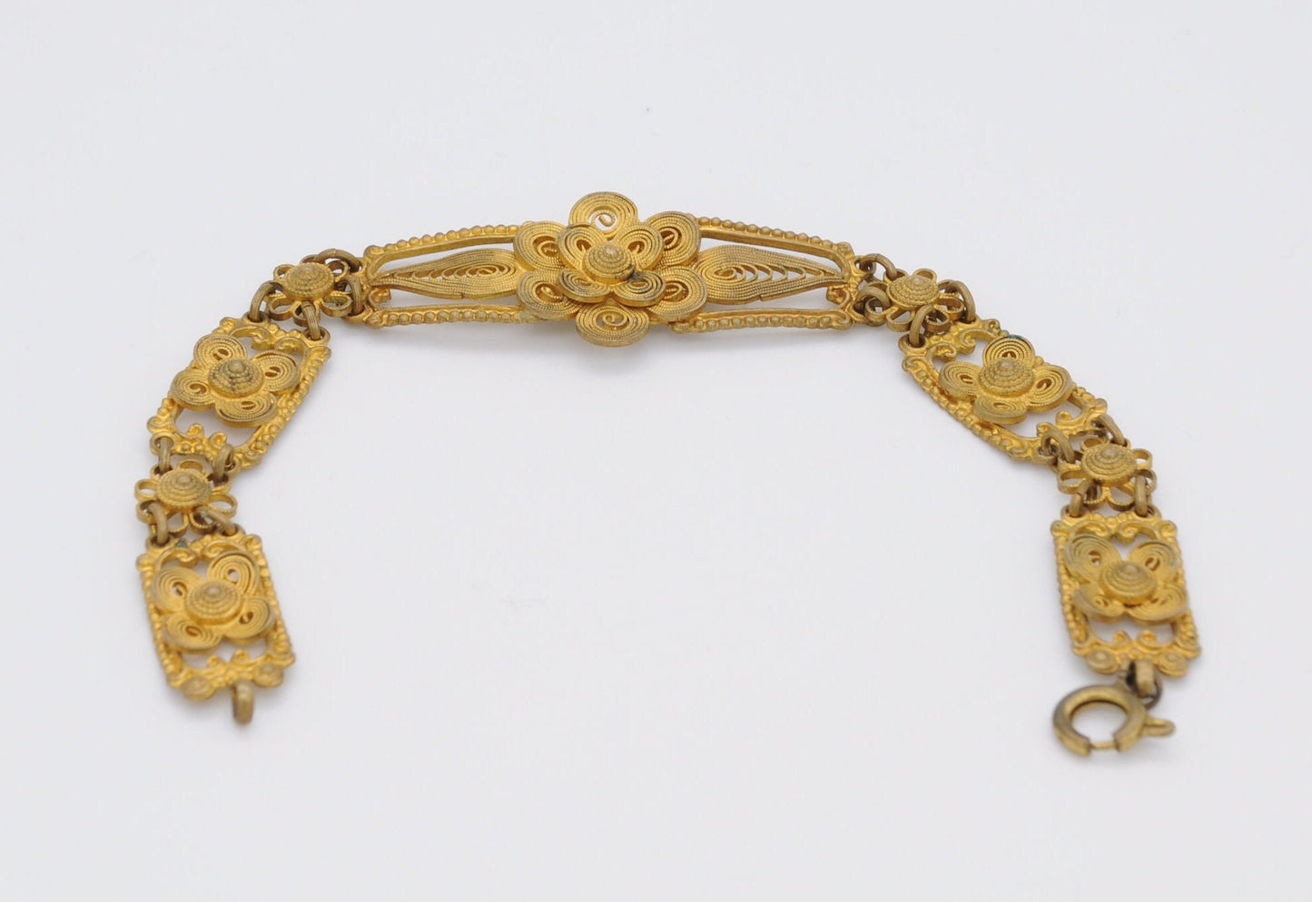 Vintage Gold Gilt Floral Filigree Bracelet - 1930s / Swirling Design / Patterned / Panel Bracelet / Czech Style / Vintage Costume
