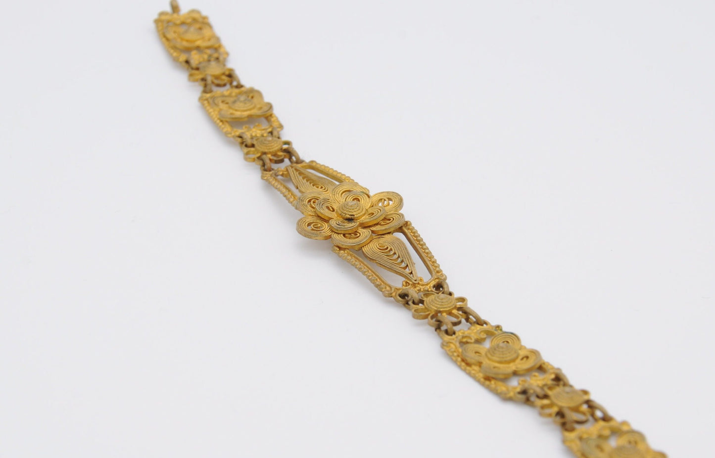 Vintage Gold Gilt Floral Filigree Bracelet - 1930s / Swirling Design / Patterned / Panel Bracelet / Czech Style / Vintage Costume