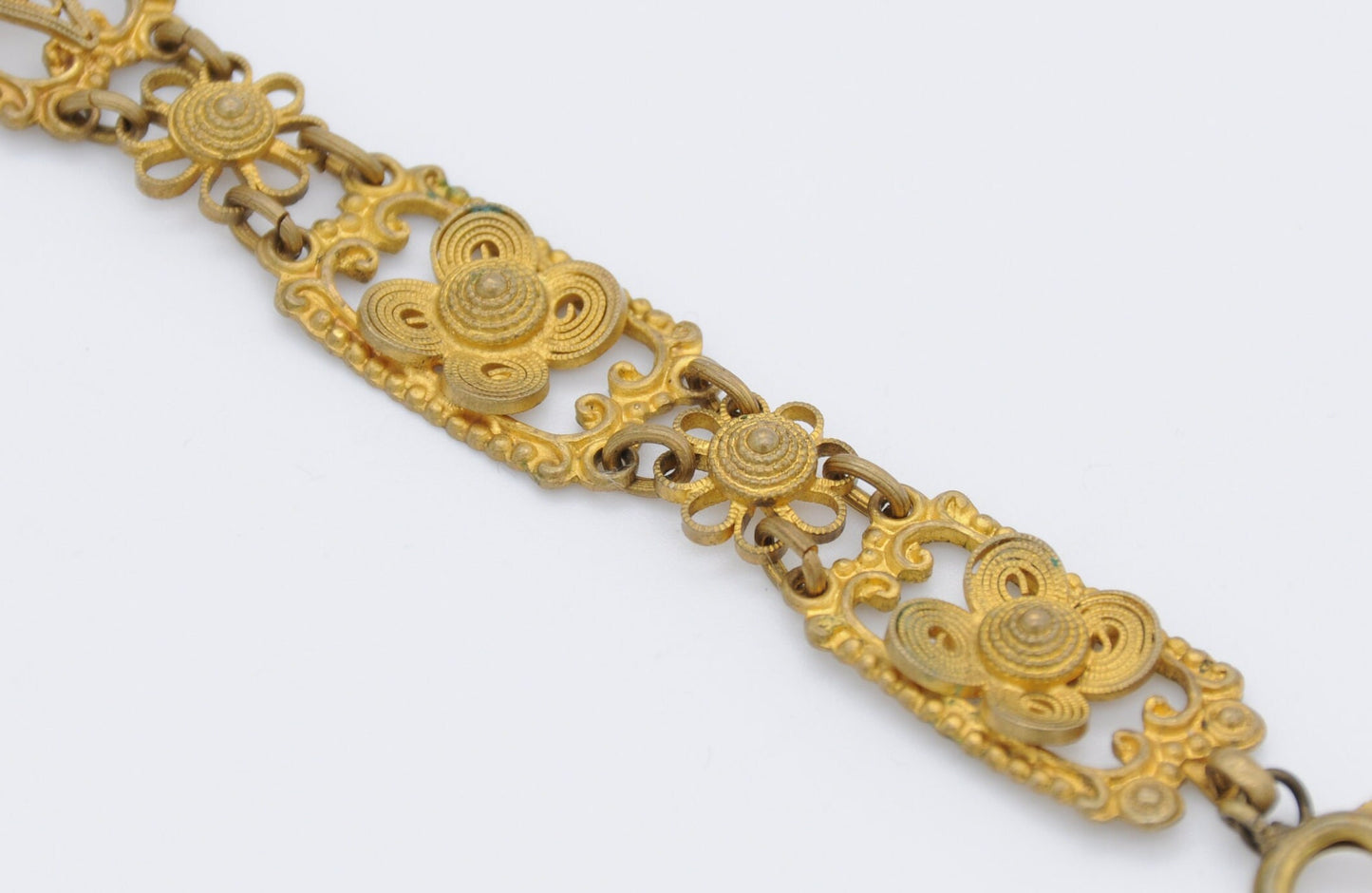 Vintage Gold Gilt Floral Filigree Bracelet - 1930s / Swirling Design / Patterned / Panel Bracelet / Czech Style / Vintage Costume
