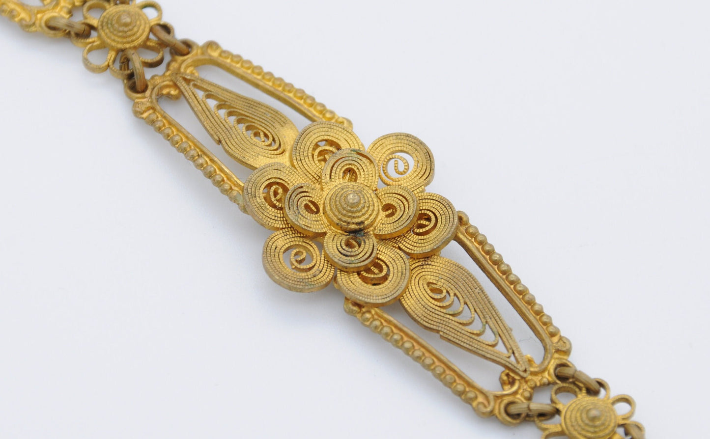 Vintage Gold Gilt Floral Filigree Bracelet - 1930s / Swirling Design / Patterned / Panel Bracelet / Czech Style / Vintage Costume