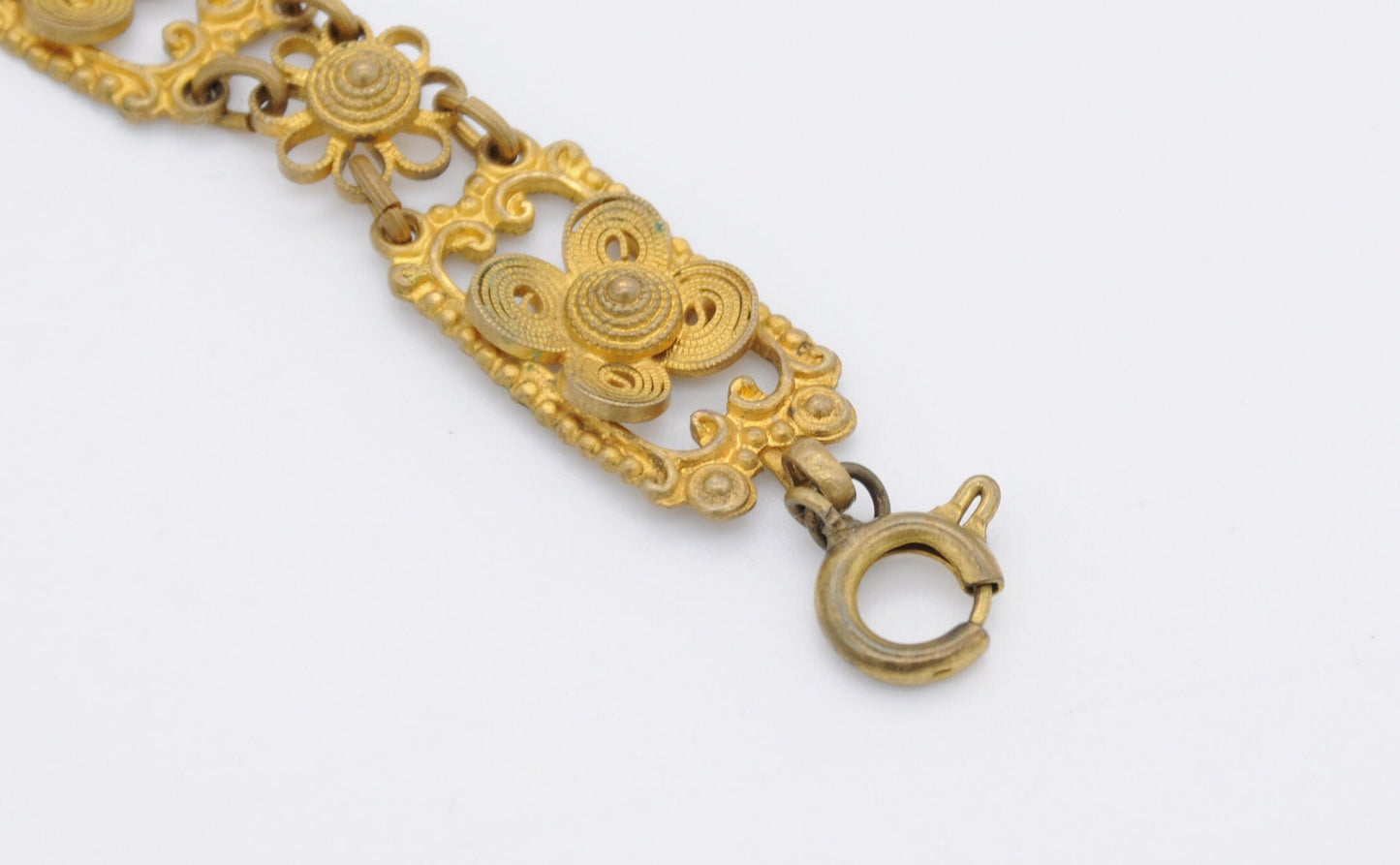 Vintage Gold Gilt Floral Filigree Bracelet - 1930s / Swirling Design / Patterned / Panel Bracelet / Czech Style / Vintage Costume