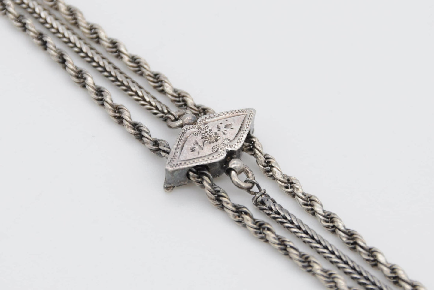 Victorian Sterling Silver Albertina Chain - Antique / Bracelet / 925 / Swirling / Patterned / Detailed