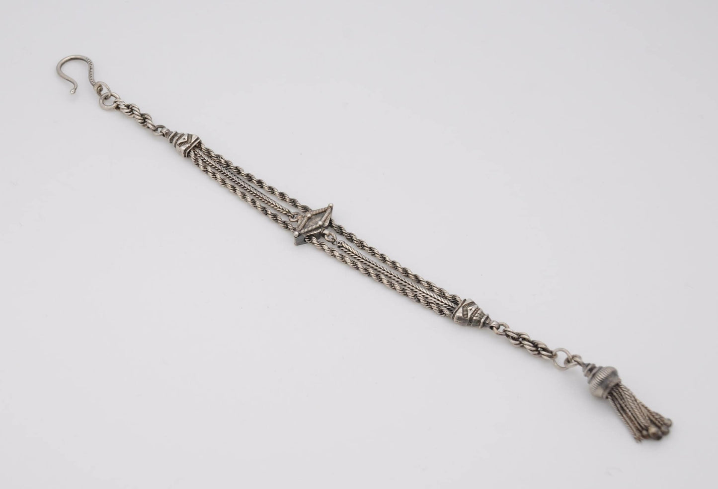 Victorian Sterling Silver Albertina Chain - Antique / Bracelet / 925 / Swirling / Patterned / Detailed