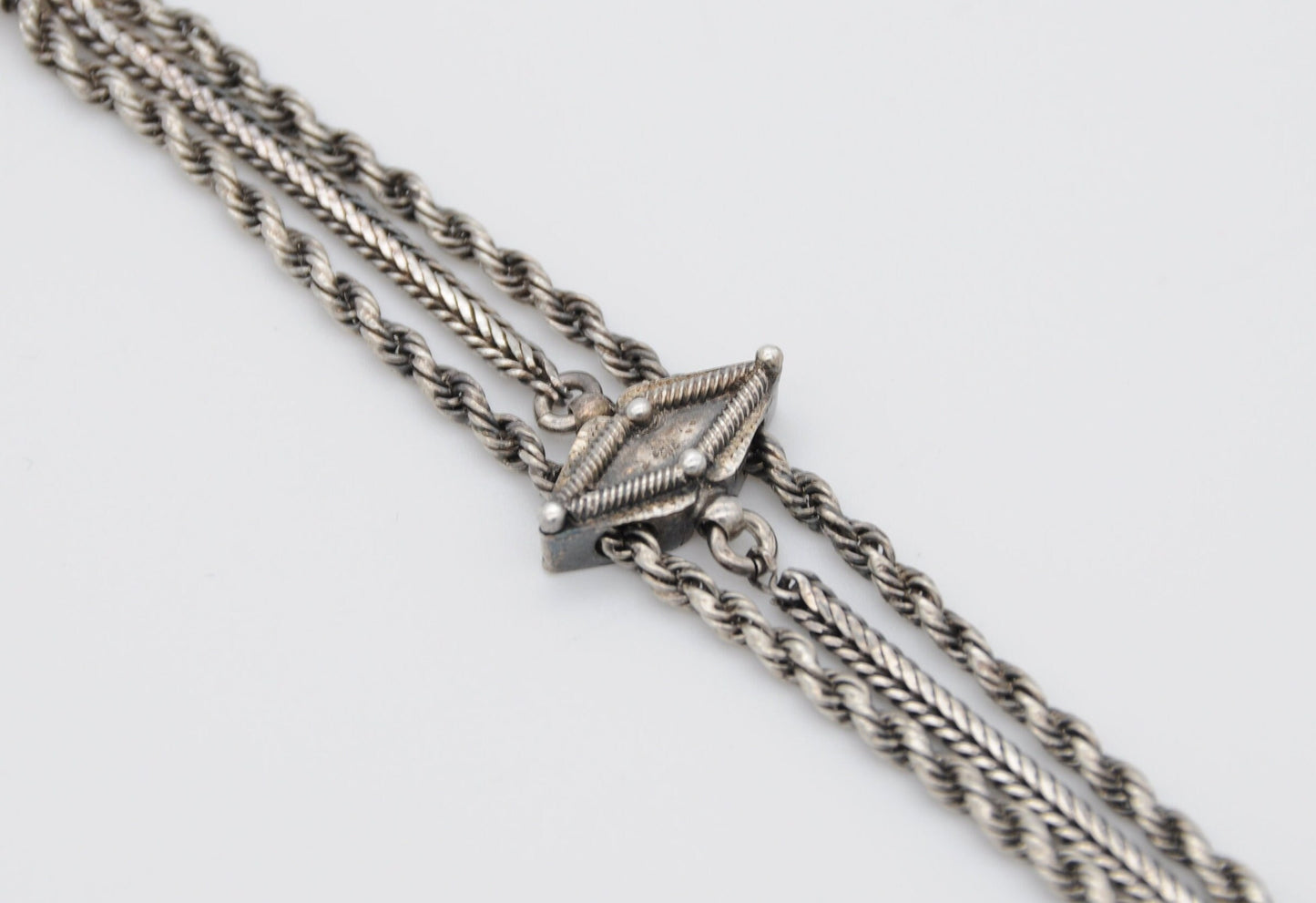 Victorian Sterling Silver Albertina Chain - Antique / Bracelet / 925 / Swirling / Patterned / Detailed