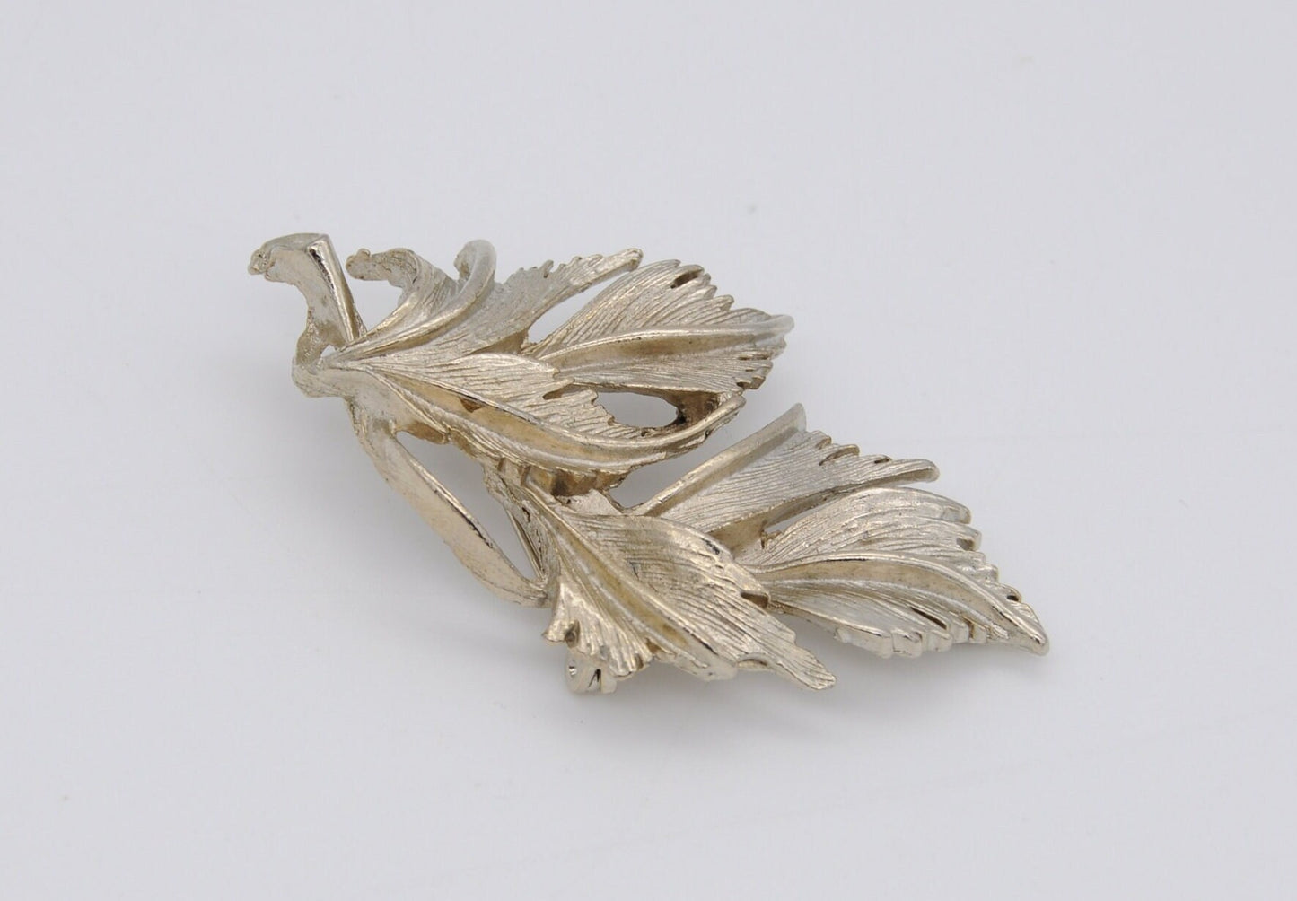 Vintage DuBarry F.A. Silver Tone Leaf Brooch - Leaves / Detailed / Branded / Signed / Mid-Century / Pin / Floral