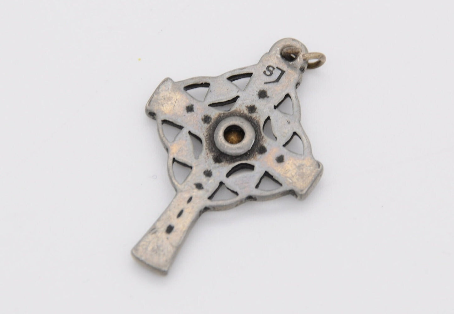 Vintage St Justin Pewter Cross Pendant - Celtic / SJ / Blue Stone / Religious / Cornwall / Necklace