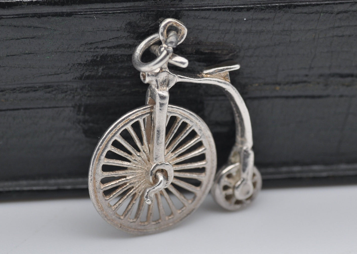 Vintage Sterling Silver Penny-Farthing Charm / Pendant - Bike / Wheel / Moving / Charm Bracelet