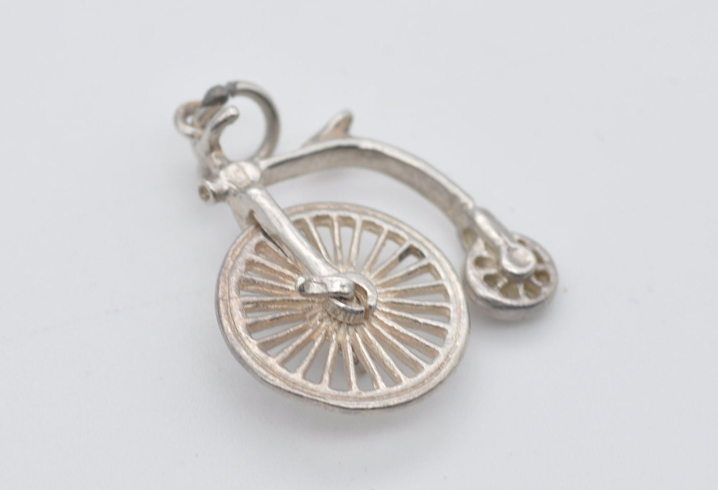 Vintage Sterling Silver Penny-Farthing Charm / Pendant - Bike / Wheel / Moving / Charm Bracelet