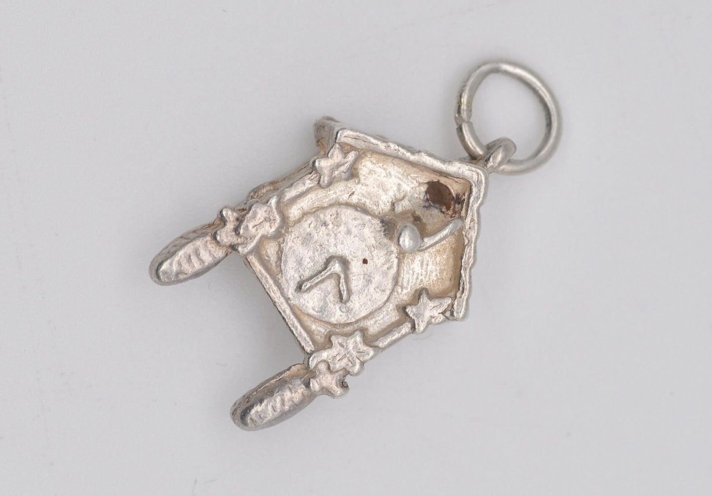 Vintage Silver Cuckoo Clock Charm / Pendant - Wall Clock / Detailed / Charm Bracelet