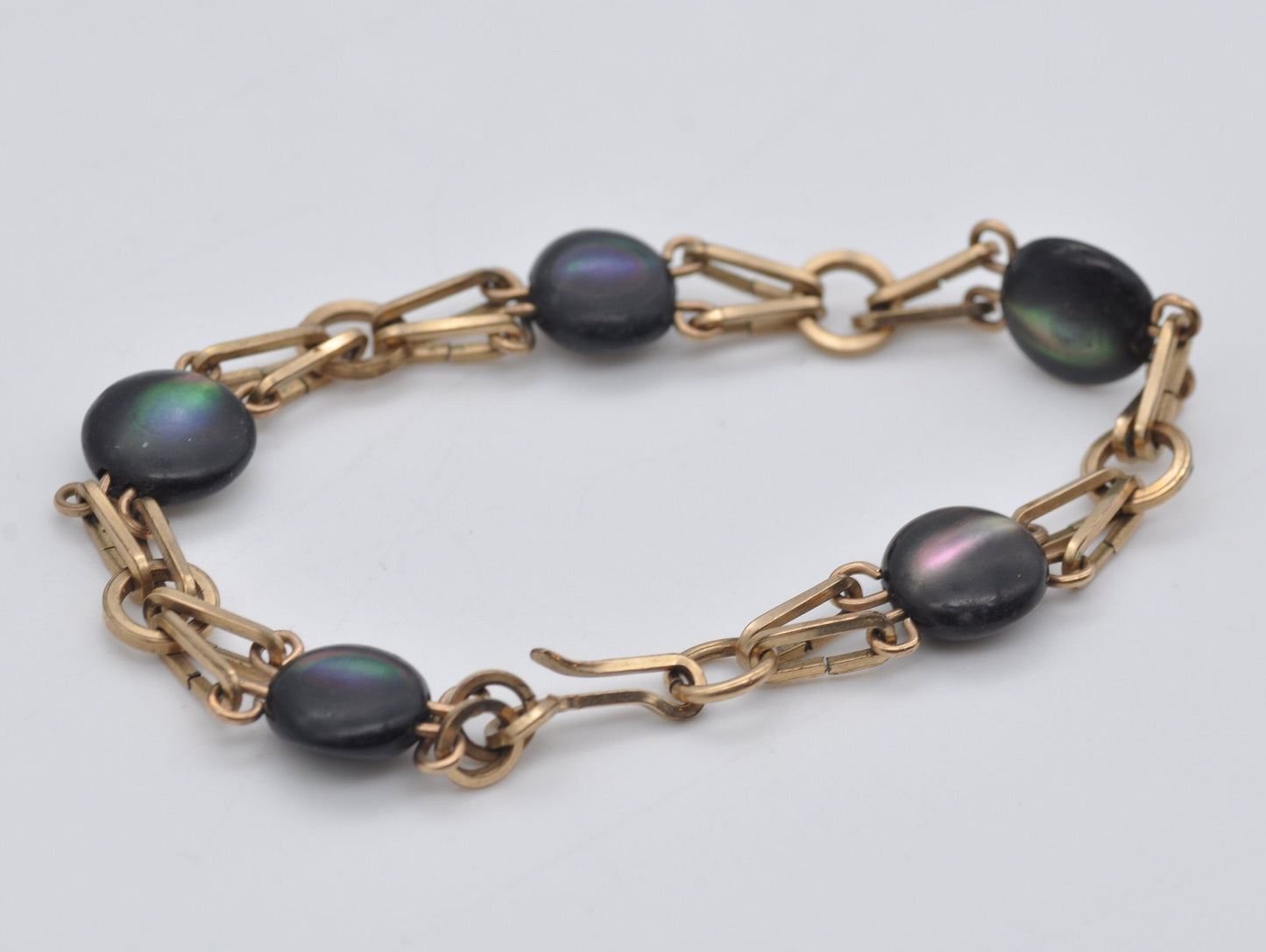 Vintage Rolled Gold & Abalone Shell Bracelet - Mid-Century / Chain / Stunning