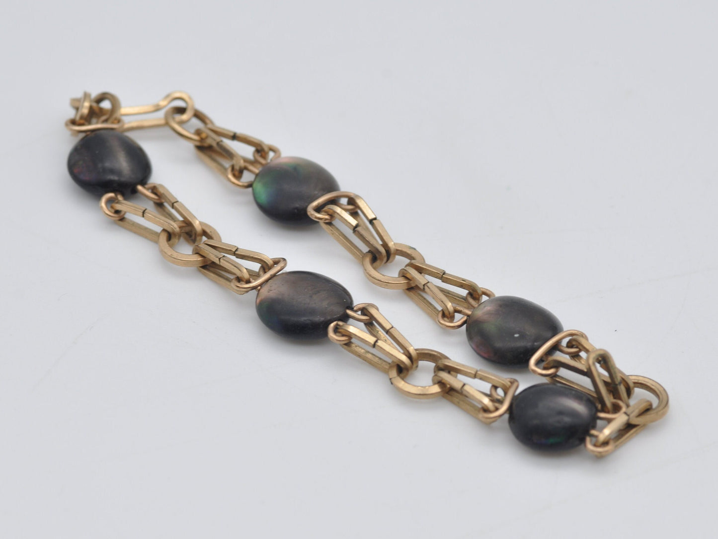 Vintage Rolled Gold & Abalone Shell Bracelet - Mid-Century / Chain / Stunning