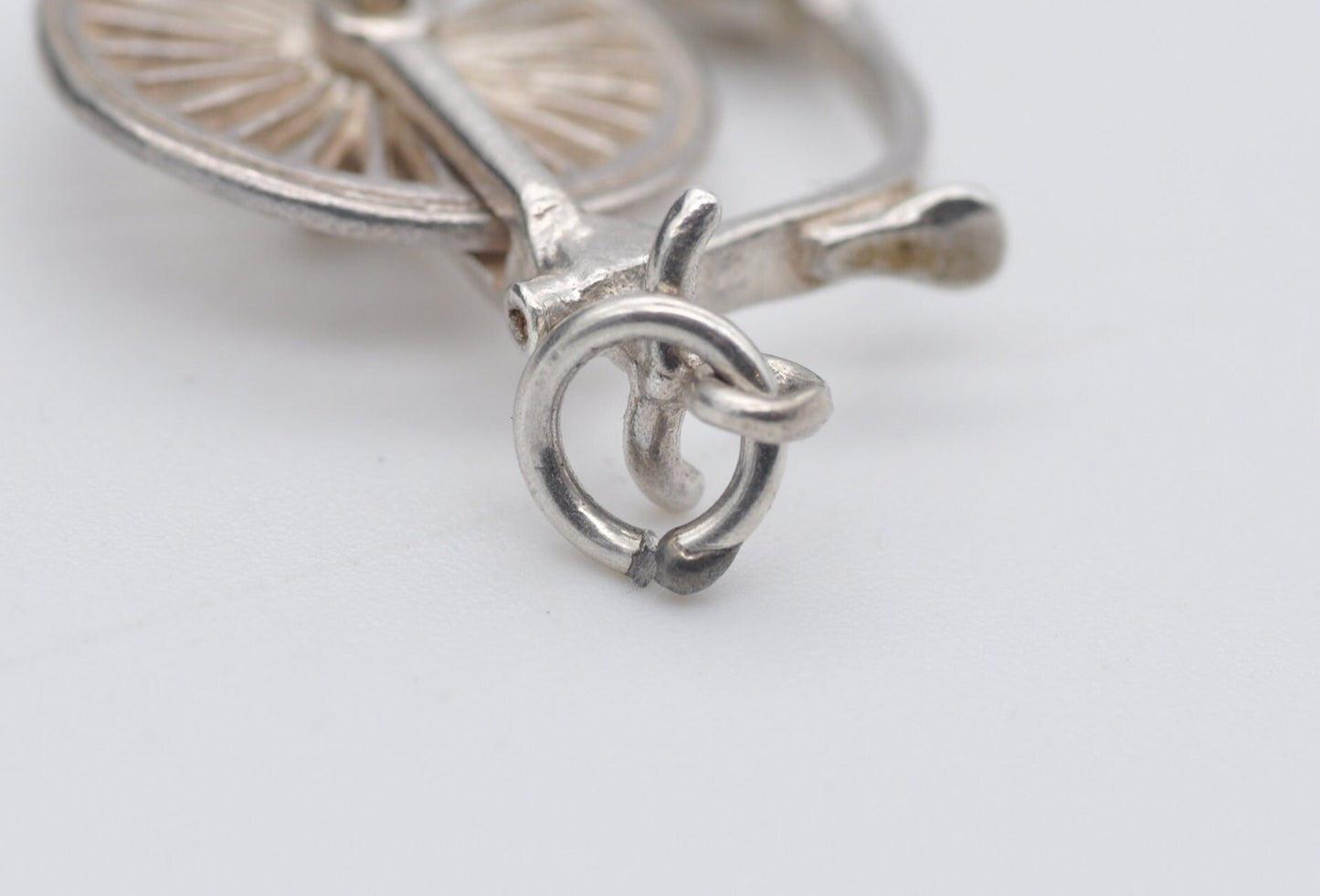 Vintage Sterling Silver Penny-Farthing Charm / Pendant - Bike / Wheel / Moving / Charm Bracelet