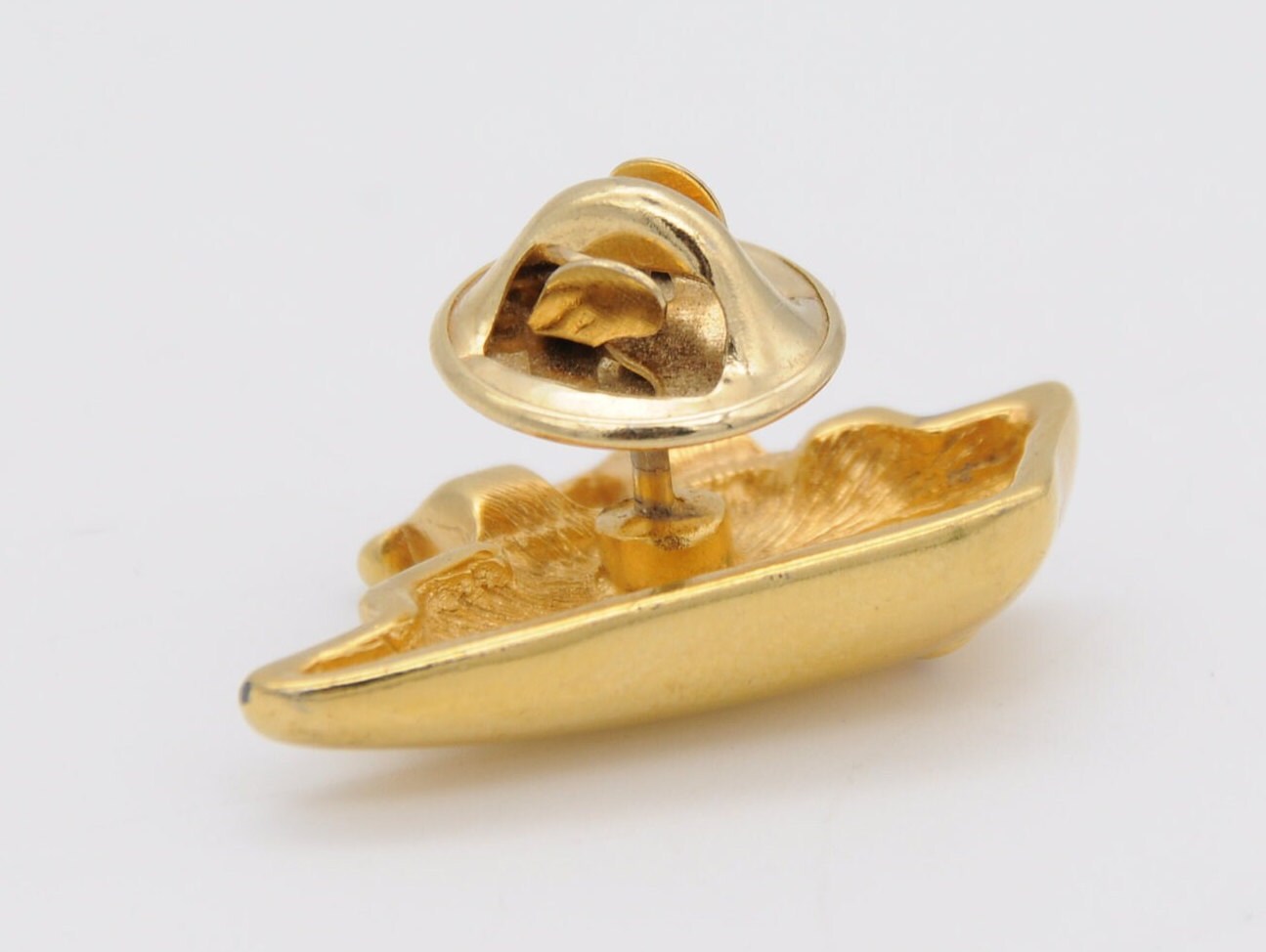 Vintage Monet Gold Tone Ship Pin w/ Red & Green Stones - Mid-Century / Tie Pin / Scarf Pin / Branded Brooch / Cruise / Boat / Ocean Liner