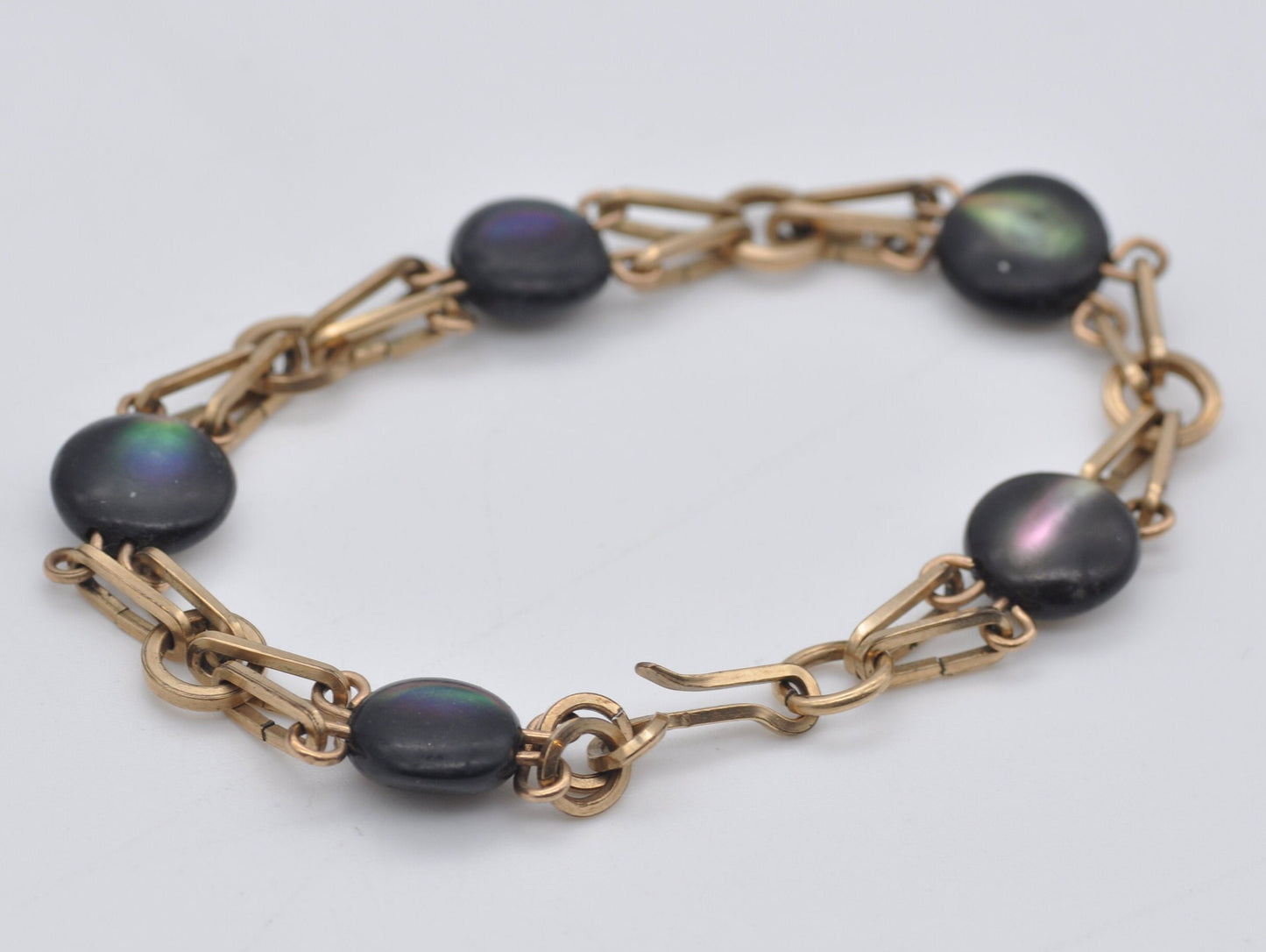 Vintage Rolled Gold & Abalone Shell Bracelet - Mid-Century / Chain / Stunning