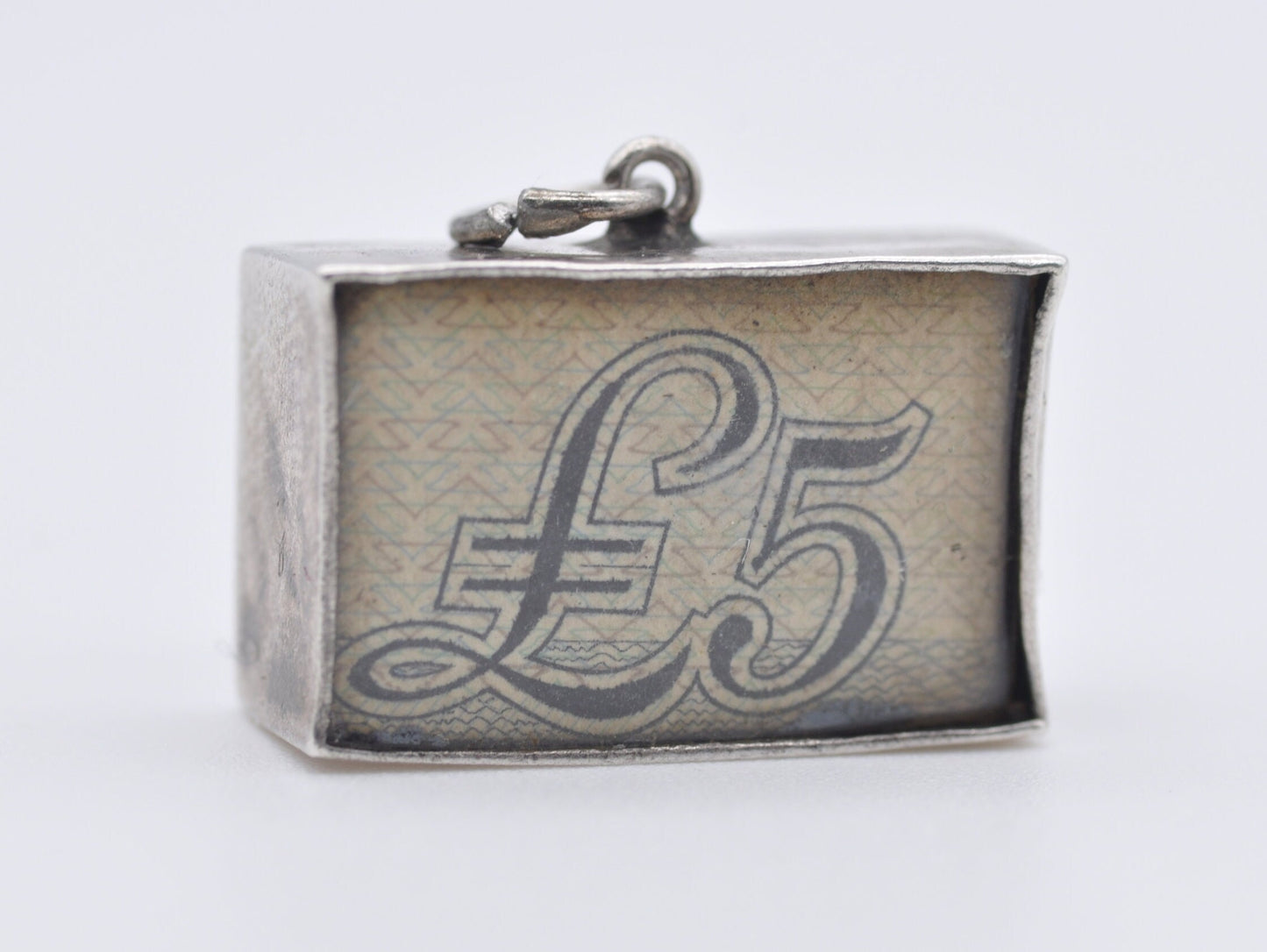 Vintage Sterling Silver 5 Pound Emergency Money Charm / Pendant - In Emergency Break Glass / Interesting / Charm Bracelet