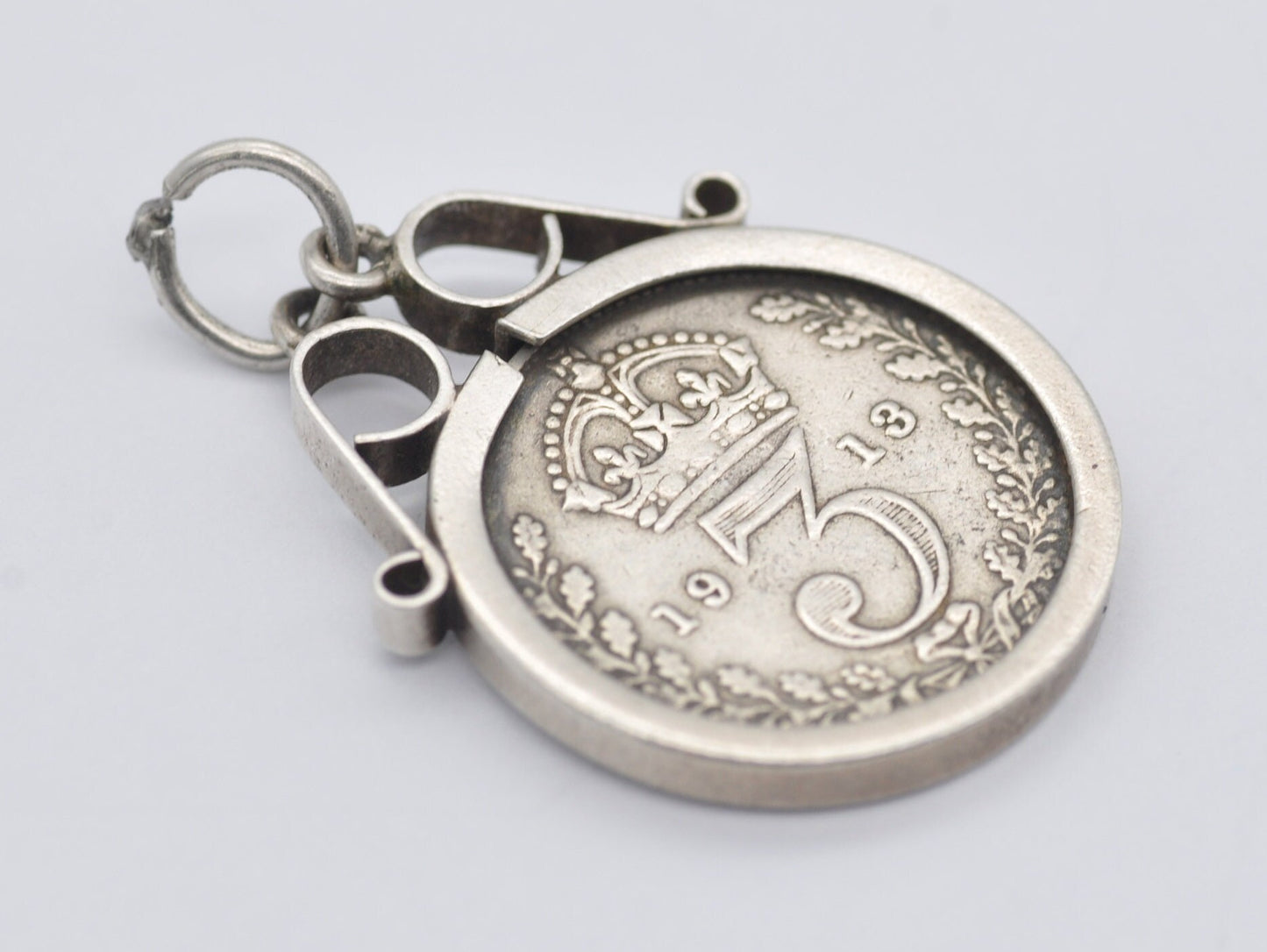Vintage Silver King George V 1913 3 pence Charm / Pendant - Mount / Coin Jewellery / Coin Charm / Charm Bracelet