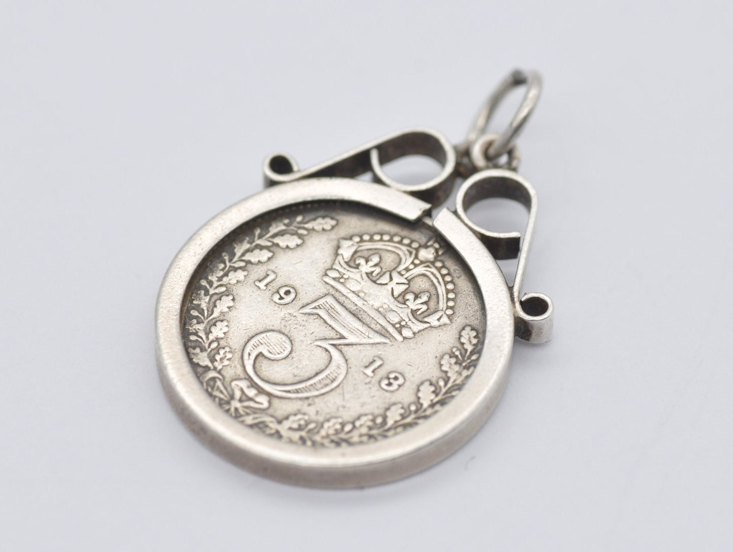 Vintage Silver King George V 1913 3 pence Charm / Pendant - Mount / Coin Jewellery / Coin Charm / Charm Bracelet