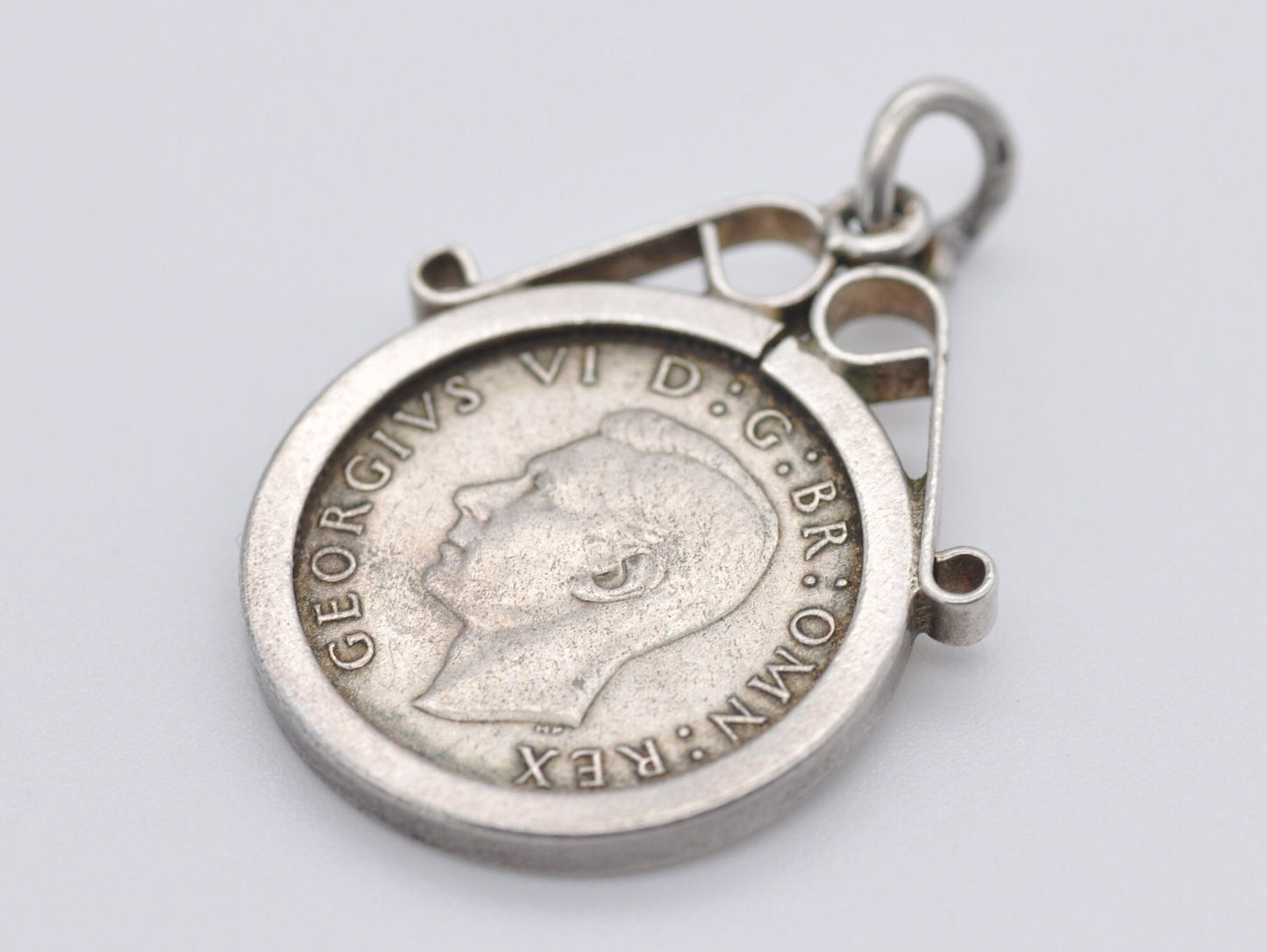 Vintage Silver George VI 3 Pence 1937 Coin Charm / Pendant - Coin Jewellery / British / King / Royalty / Mount / Charm Bracelet