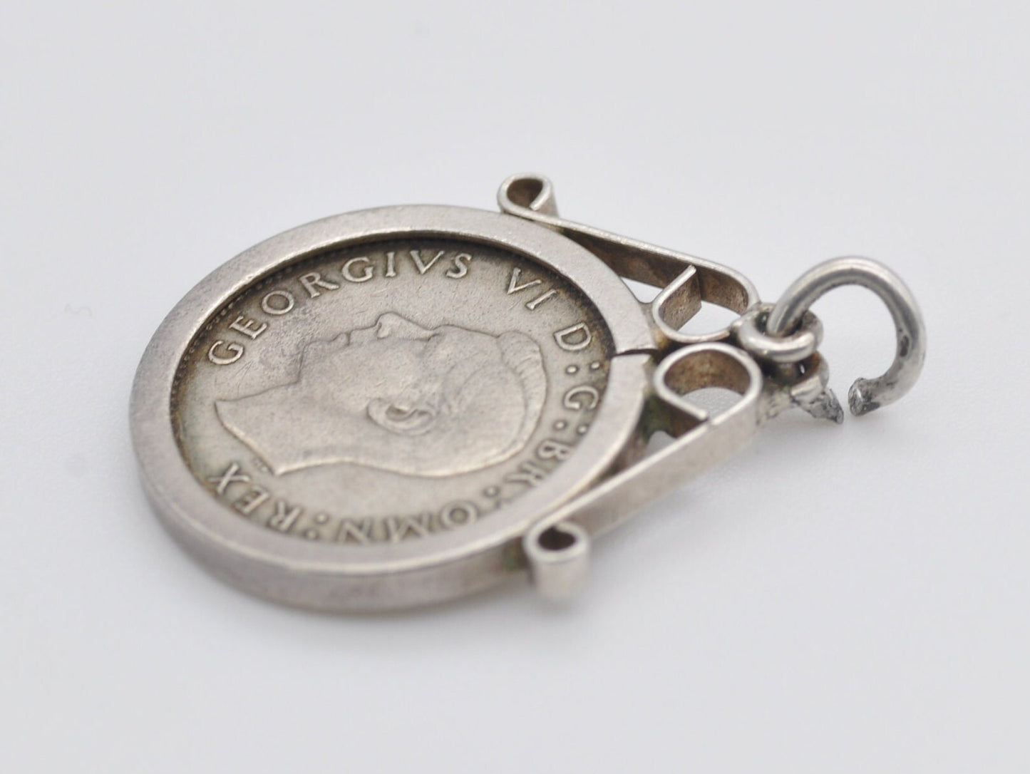 Vintage Silver George VI 3 Pence 1937 Coin Charm / Pendant - Coin Jewellery / British / King / Royalty / Mount / Charm Bracelet