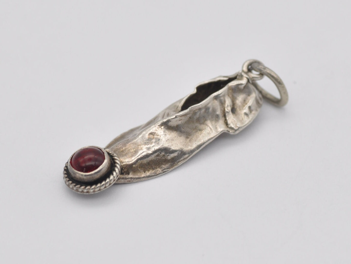 Vintage Silver Slipper with Red Stone Charm / Pendant - 900 Silver / Gem Set / Shoe / Charm Bracelet