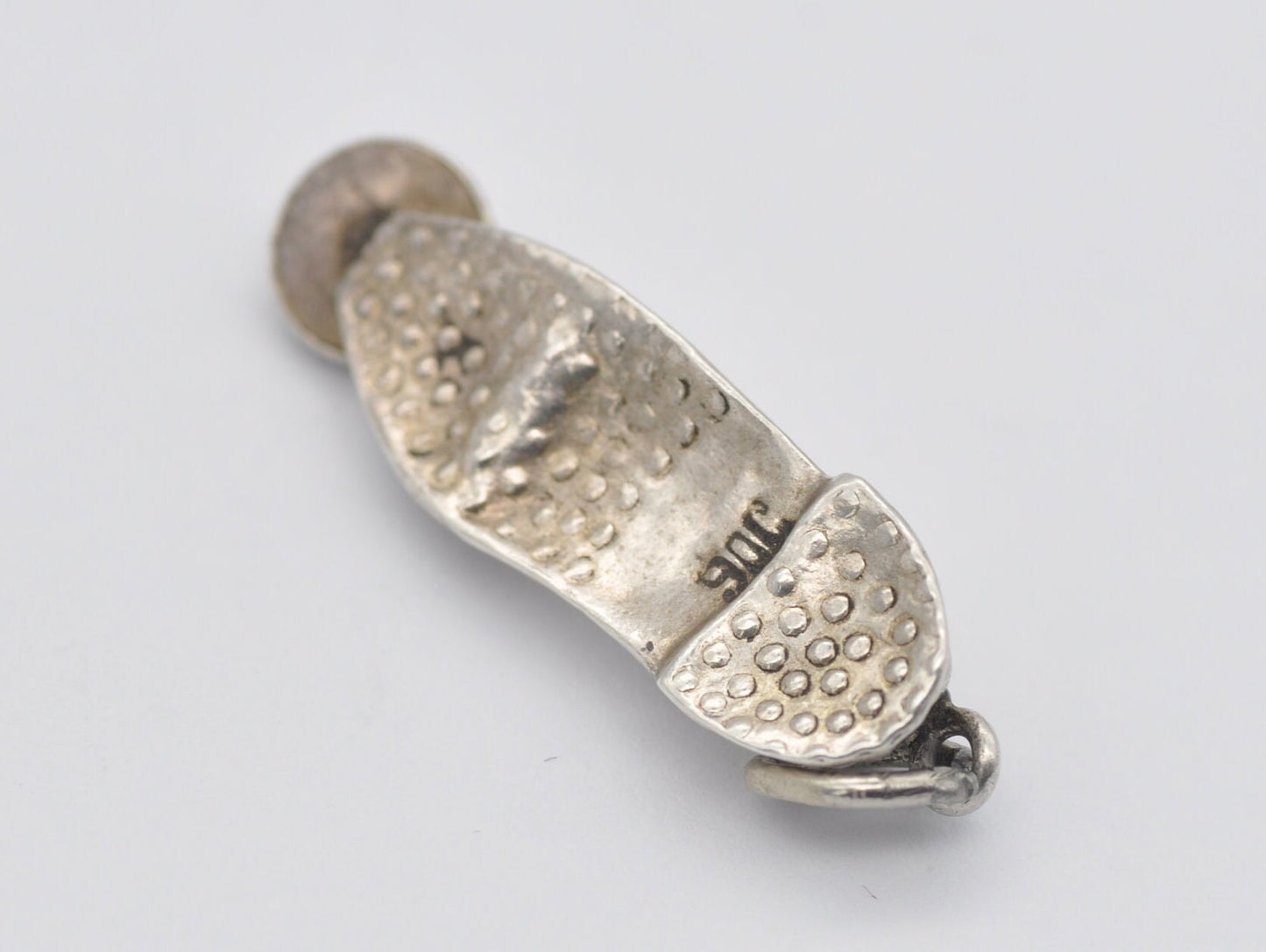Vintage Silver Slipper with Red Stone Charm / Pendant - 900 Silver / Gem Set / Shoe / Charm Bracelet