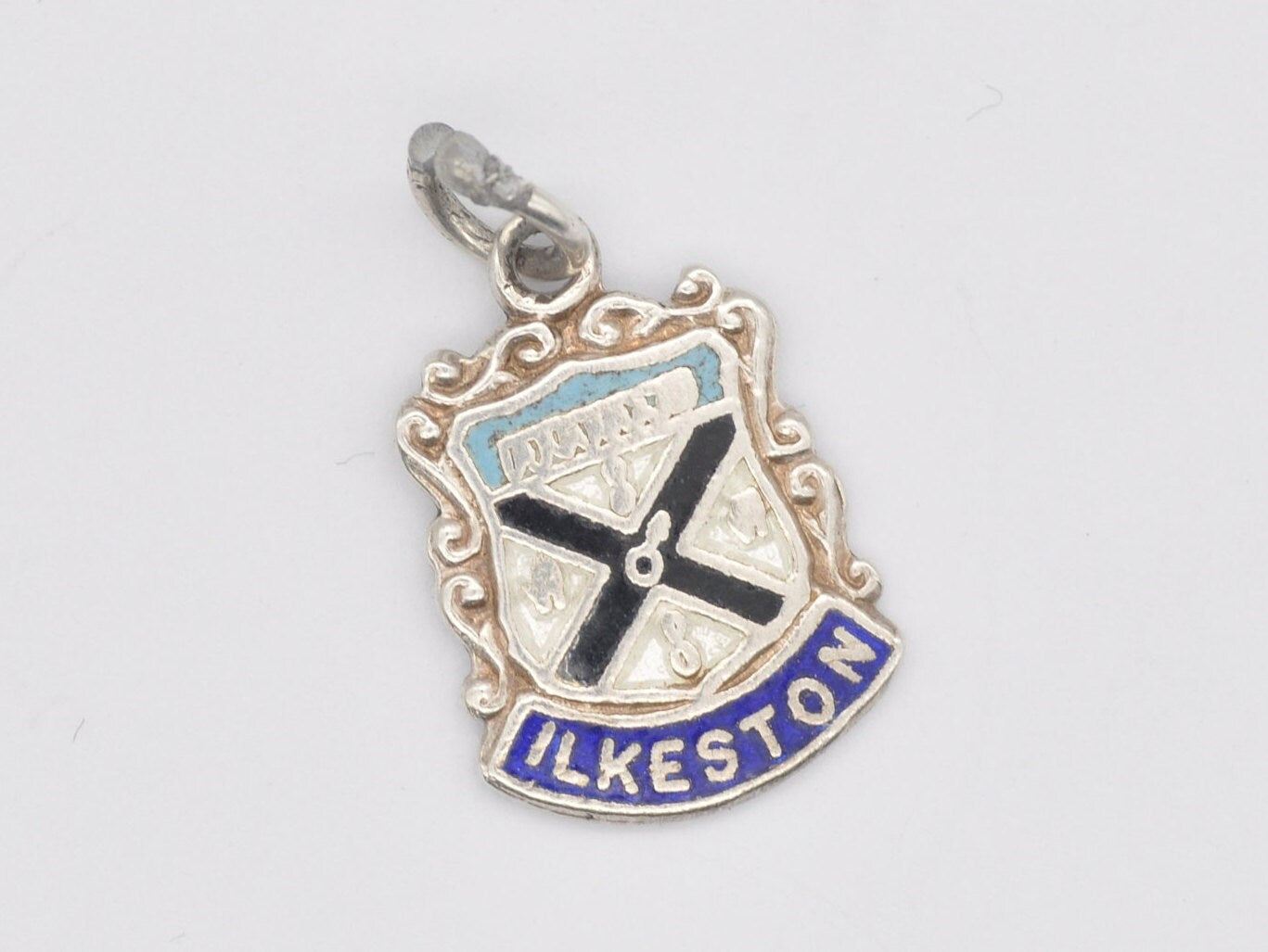 Vintage Sterling Silver and Enamel Ilkeston Souvenir Charm / Pendant - England / Tourist / Derbyshire / Charm Bracelet