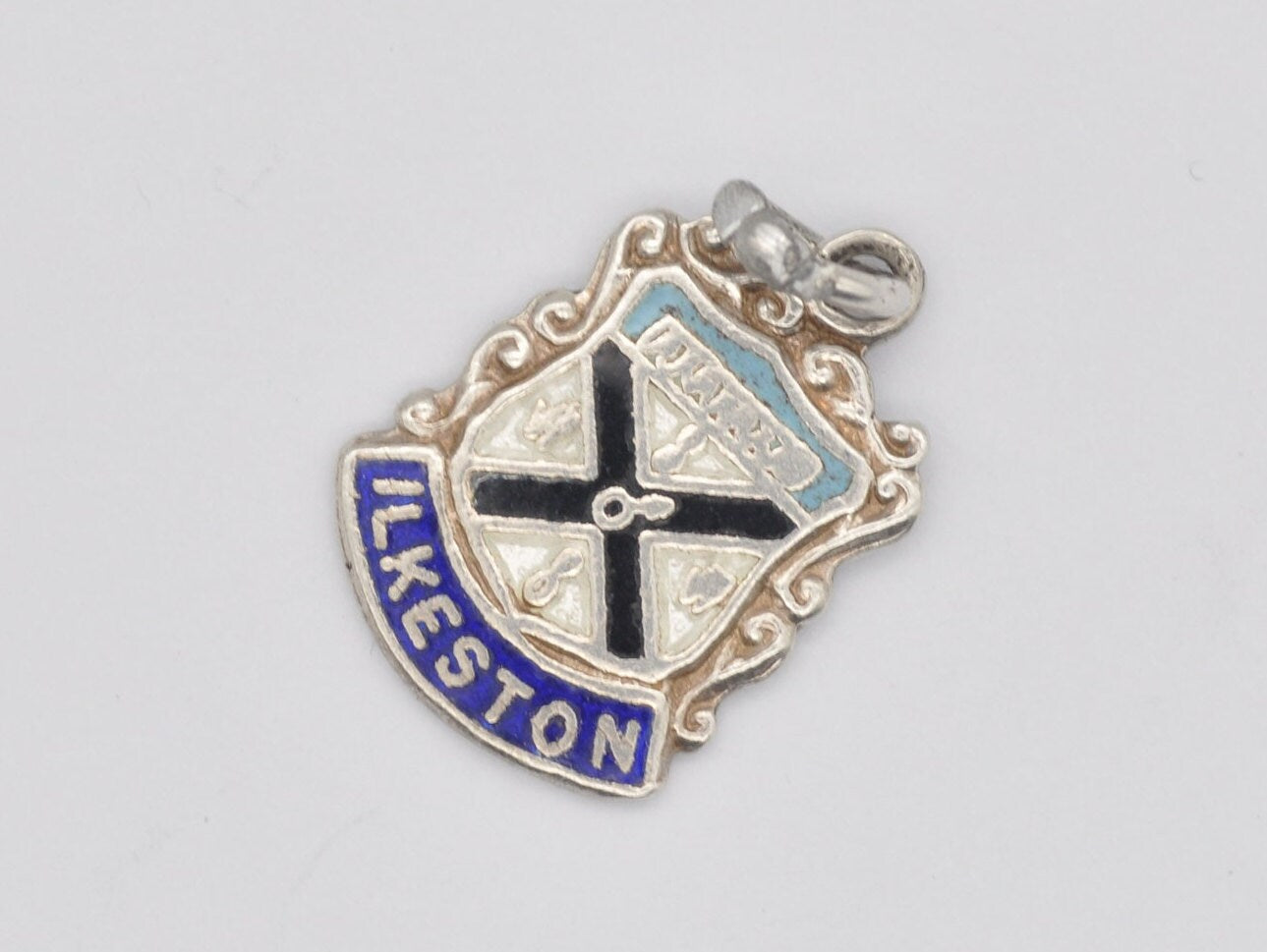 Vintage Sterling Silver and Enamel Ilkeston Souvenir Charm / Pendant - England / Tourist / Derbyshire / Charm Bracelet