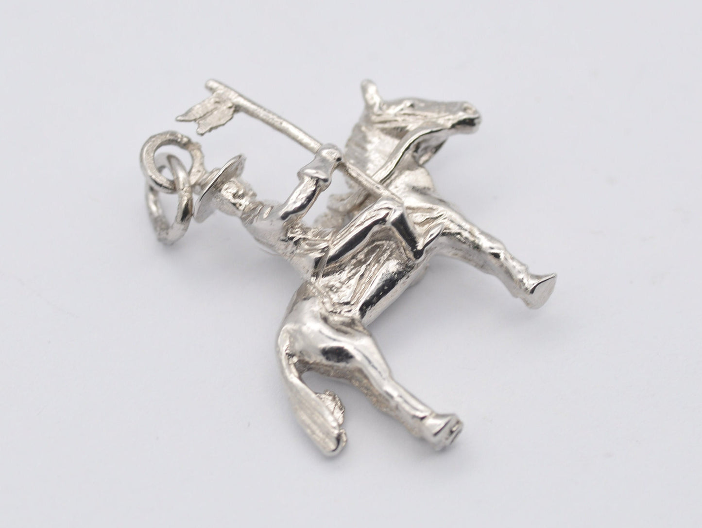 Vintage Sterling Silver Soldier on Horse Charm / Pendant - Army / Flag / Riding Horse / Charm Bracelet