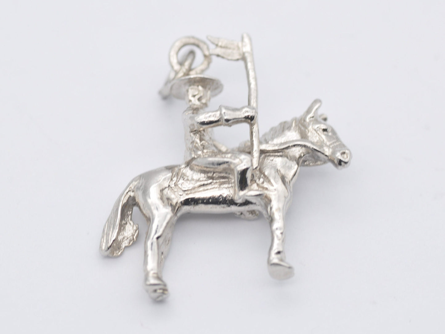 Vintage Sterling Silver Soldier on Horse Charm / Pendant - Army / Flag / Riding Horse / Charm Bracelet
