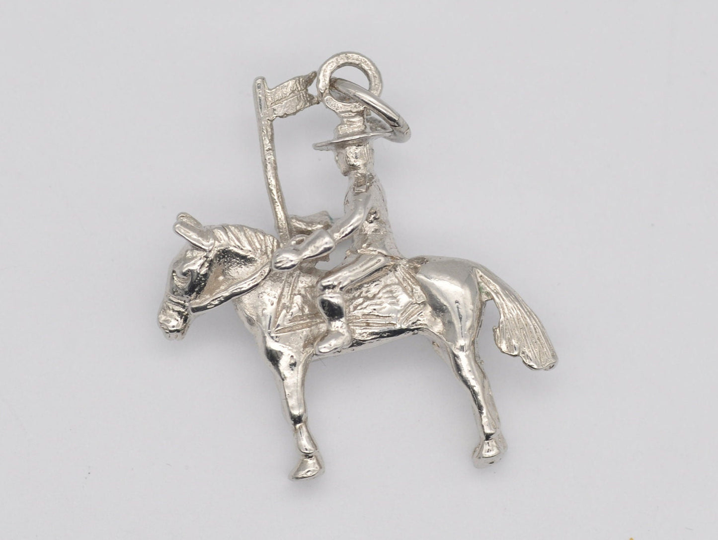 Vintage Sterling Silver Soldier on Horse Charm / Pendant - Army / Flag / Riding Horse / Charm Bracelet