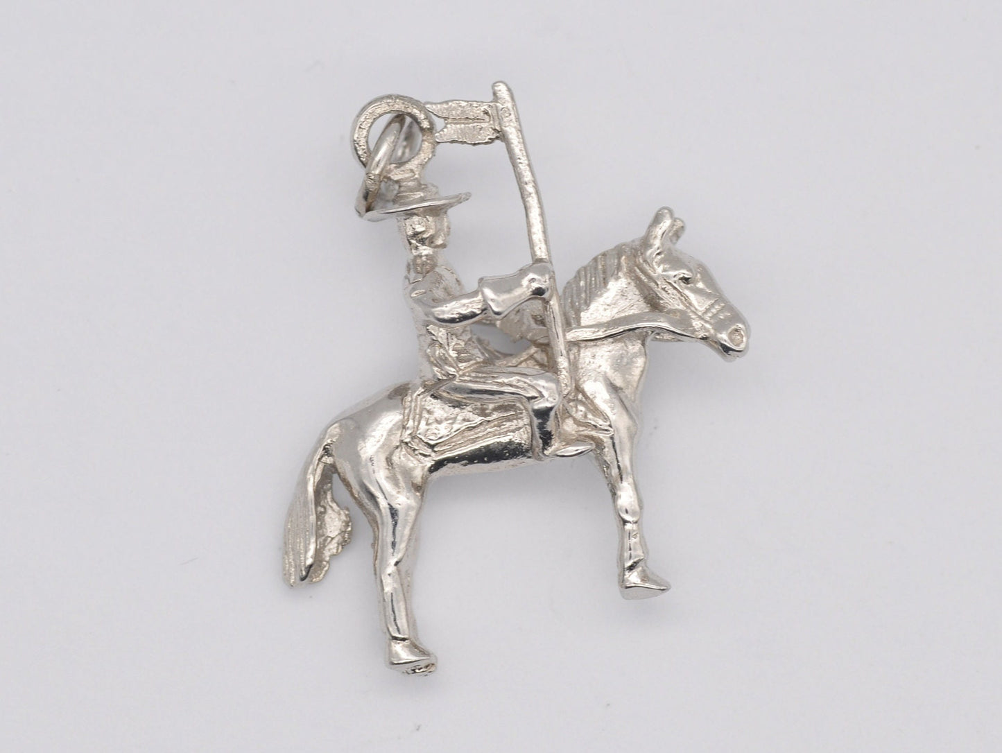 Vintage Sterling Silver Soldier on Horse Charm / Pendant - Army / Flag / Riding Horse / Charm Bracelet