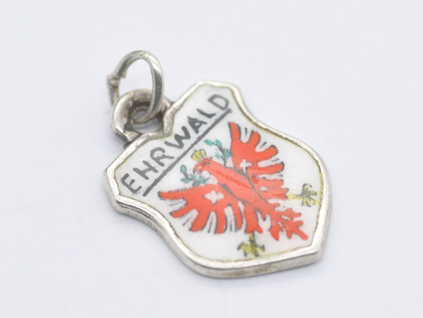 Vintage Silver Ehrwald Enamel Souvenir Charm / Pendant - Austria / Austrian / Tourist / 835