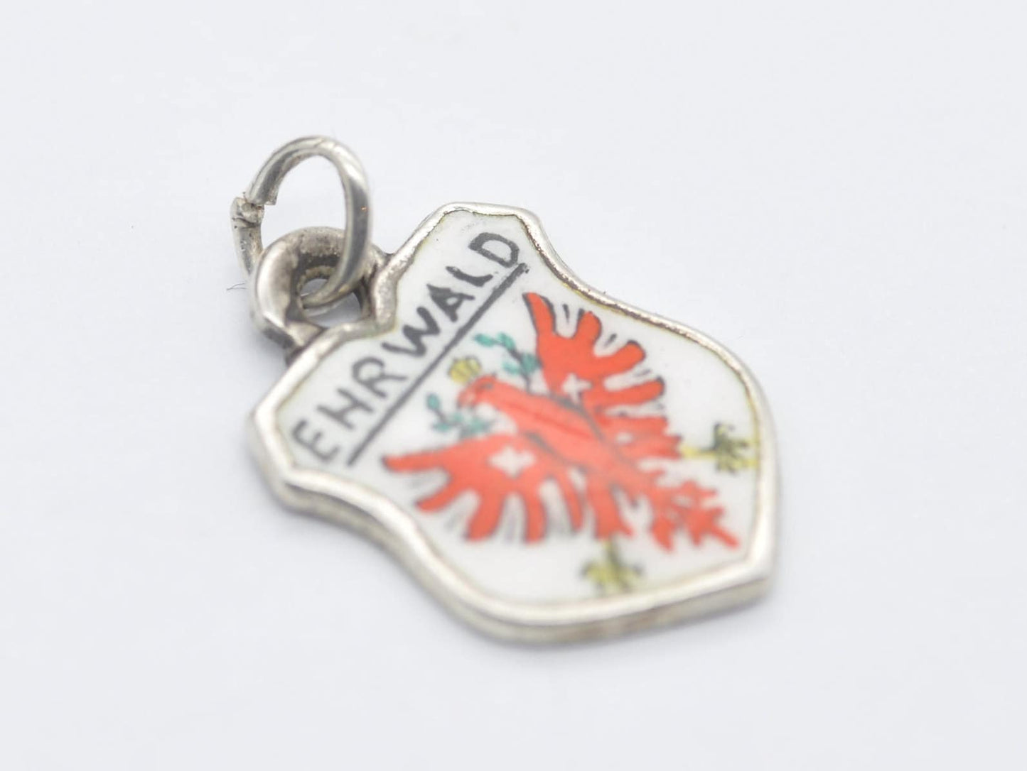 Vintage Silver Ehrwald Enamel Souvenir Charm / Pendant - Austria / Austrian / Tourist / 835