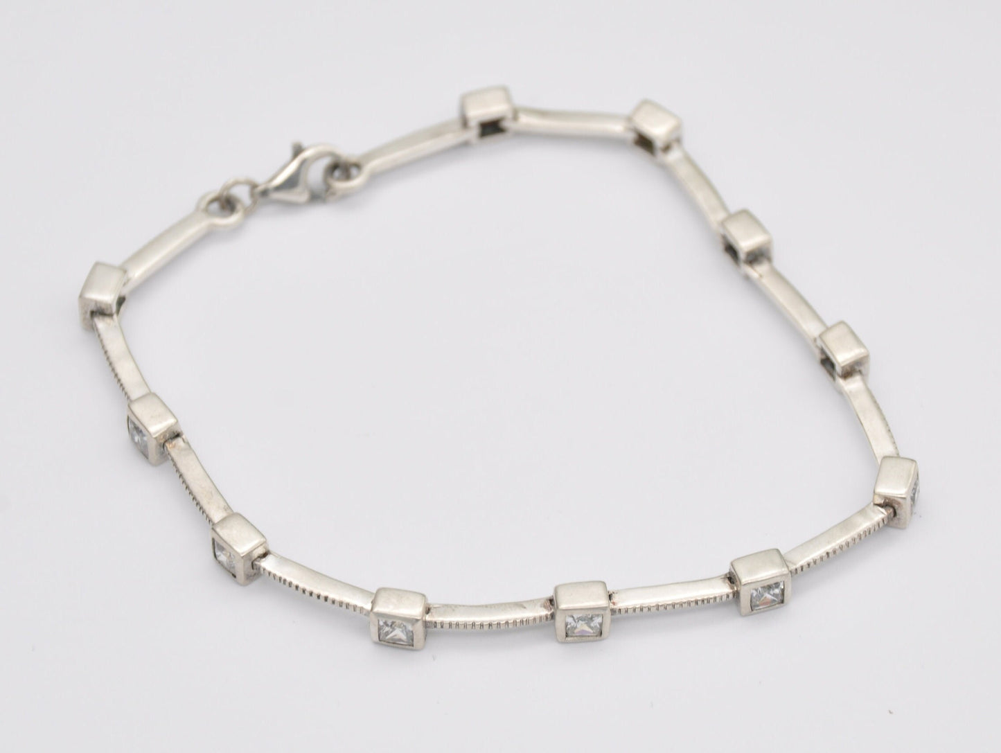 Vintage Sterling Silver and Cubic Zirconia Fancy Link Bracelet - CZ | White Stone | 925 | Chain