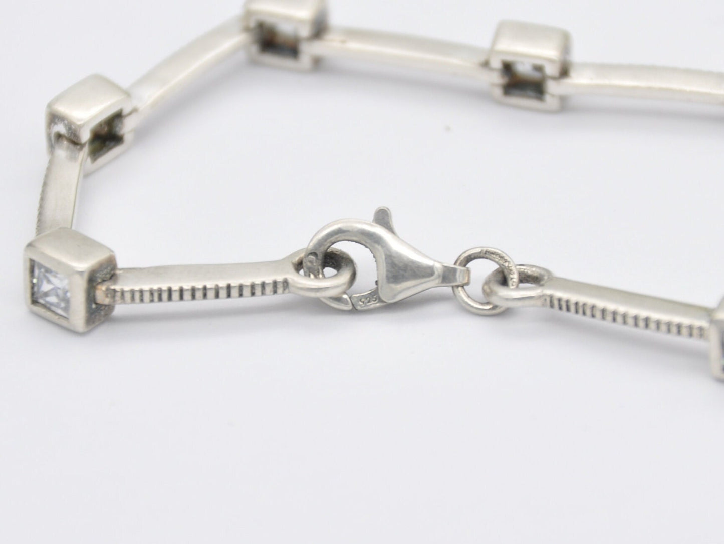 Vintage Sterling Silver and Cubic Zirconia Fancy Link Bracelet - CZ | White Stone | 925 | Chain