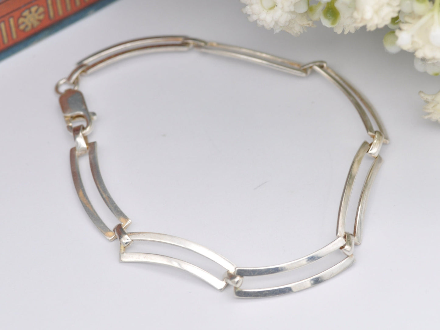 Vintage Sterling Silver Bracelet - Minimalist Bracelet / Chain / Panel / Modernist Design / 925